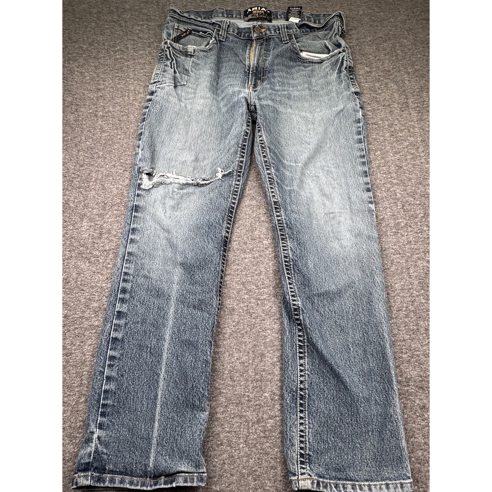 Ariat Rebar M4 Low Rise Boot Cut Jeans Men's Sz 38x32 Rebar Distressed Work